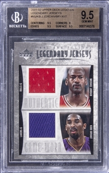 2001-02 Upper Deck Legends "Legendary Jerseys” #MJ/KB-J Michael Jordan/Kobe Bryant Game Used Jersey Card – BGS GEM MINT 9.5